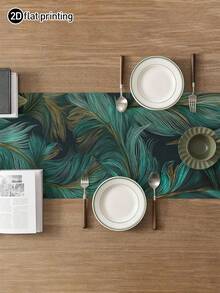 1pc Peacock Feather Printed Tablecloth, Available In Multiple Sizes, Suitable For Home Dining, Kitchen Decor, Home Decoration, Outdoor Party And Restaurant Decor, Linen-Like Texture - Multicolor - View 3