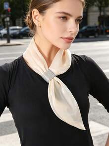 1pc New Rhinestone Decor Women Scarf, Versatile Neckerchief, Fashion Neck Warmer Suitable For Daily Wear - Beige - View 2