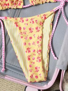 Conjunto de bikini de 2 piezas con estampado floral diminuto y escote halter para vacaciones y playa - Multicolor 6 - Ver 7