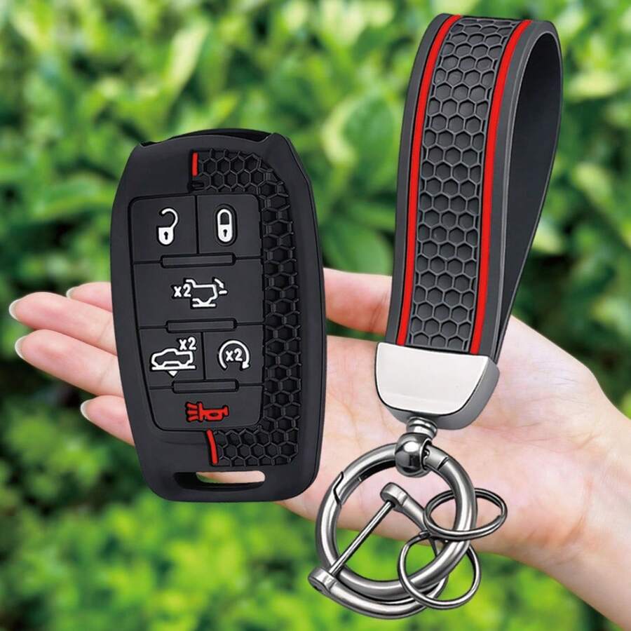 Vỏ bọc chìa khóa điều khiển từ xa ô tô bằng silicon cao cấp kèm móc khóa, vỏ chống mài mòn cao cấp dành cho xe bán tải Dodge RAM 1500 2500 3500 4500 5500 2019-2022, silicon mềm bền, vừa khít, che phủ toàn diện, bảo vệ chìa khóa khỏi trầy xước, mài mòn và các tác động thường ngày. - đen - Xem 1