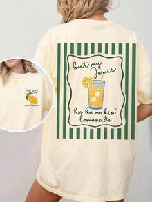 ropa de mujer  Camiseta "La Limonada de Jesús", Pero mi Jesús está haciendo limonada, Camiseta gráfica para mujer, Camiseta casual de manga corta con cuello redondo, Camiseta cómoda de algodón. camisas de mujer - Albaricoque - Ver 4