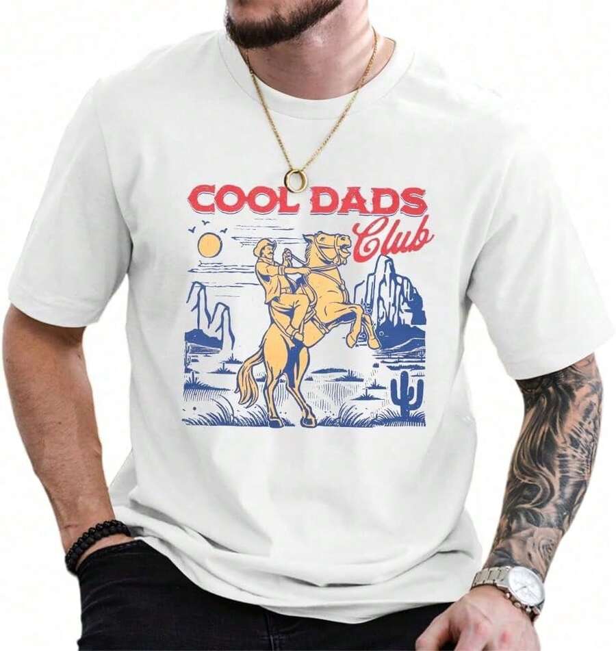 Camiseta BANGELY para Hombre, Estilo Western, con Estampado Vintage de Club de Papás, Divertida, Retro, para Fiesta de Cumpleaños, Manga Corta ZC3K - Blanco - Ver 1
