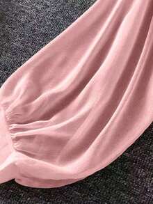 de punto con mangas farol y lazada delantera para mujer, prenda ligera de verano - Rosa - Ver 3