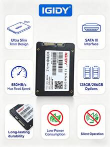 IGIDY 2.5英寸SATA III固态硬盘 128GB 256GB 7mm超薄内置硬盘，适用于笔记本电脑/台式机升级，高速存储升级，适用于台式机/笔记本电脑 - 查看 10