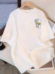Camiseta de Manga Corta  Mujer con Estampado Divertido de Perro y Miel - Cuello Redondo Holgado, Textura Suave y Transpirable, Lavable a Máquina, Ideal  Uso Casual en Todas las Estaciones100% Cotton - Blanco - Ver 1