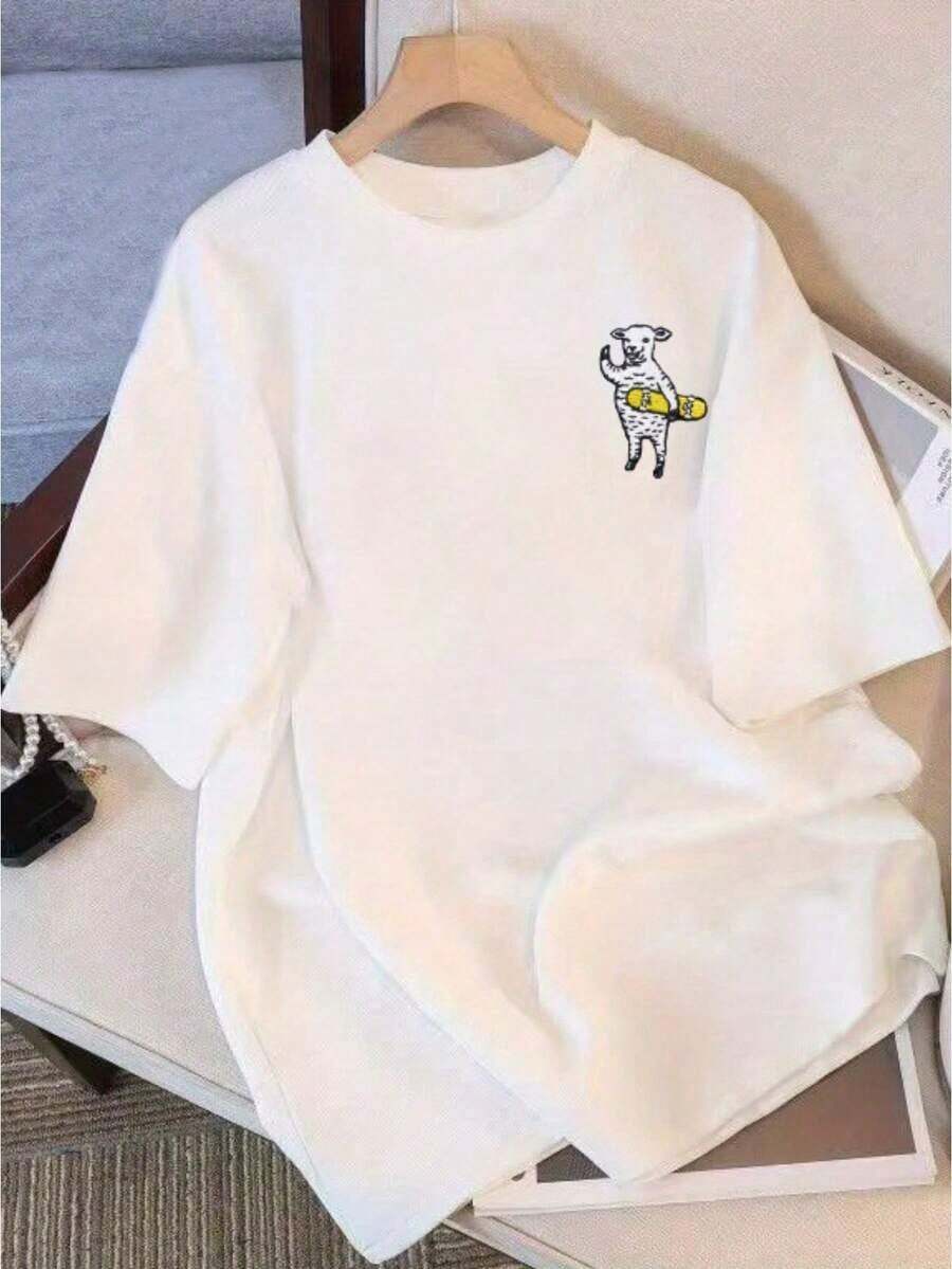 Camiseta de Manga Corta Mujer con Estampado Divertido de Perro y Miel - Cuello Redondo Holgado, Textura Suave y Transpirable, Lavable a Máquina, Ideal Uso Casual en Todas las Estaciones100% Cotton - Blanco - Ver 1
