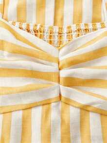 Vestido casual de línea A de longitud media con cuello en V a rayas y decoración de remaches para mujer - Amarillo claro - Ver 5