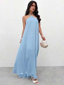 de línea A elegante, refinado, romántico, digno, minimalista para ir al trabajo, uso diario, Día de San Valentín, citas, fiestas, invitados de boda, vacaciones - Azul - Ver 9