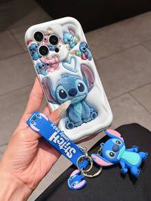 Disney Lilo And Stitch Phone Case : 3D Fluffy Pattern Border Protector Phone Soft Phone Case With A Free Cute Stitch Bracelet Chain Lanyard, Stitch, Lilo, Angel, For Apple 17 Promax 17 Pro 16 15 14 13 12 11 Pro Max XS Max X XR Soft Cover Summer Phone Case - White - View 3