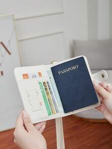 CHARM INFINITE RFID 防盗刷鳄鱼纹护照夹，带颈绳和腕带，PU 皮革按扣旅行钱包，多卡位和 SIM 卡槽收纳包，适用于机场和旅行 - 彩色 - 查看 4