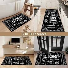 1pc Kitchen Mat With Cooking Pattern, Non-Slip Floor Rug For Home Gathering, Party Decoration, Kitchen, Hallway, Bathroom, Laundry Room, Quick Dry Carpet - Multicolor - View 2