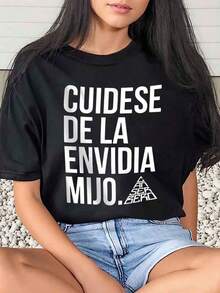 1 Piece Of Women's T-Shirt With Graphic Print "Beware Of Envy, My Boy", For Carnival Or Daily Use, Round Neck, Short Sleeve, Soft And Comfortable, 220g/180g, 100% Cotton. - 白色 - 查看 6