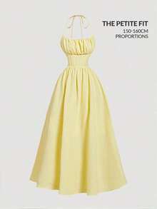 YHHSHEIN MOD Petite Vestido con lazo en la espalda de color amarillo para mujeres, romántico y bohemioYHH - Amarillo - Ver 4