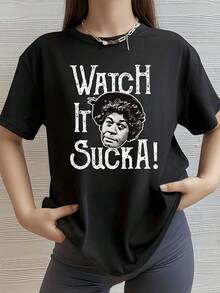 Face With Curly Hair In Shadows Expressing A Bold Attitude And Fun Message, Conveying Defiant Energy And Modern Humor, Ideal For A Casual Look Full Of Personality, Comfortable Urban Casual Women's T-Shirt - 黑色 - 查看 8