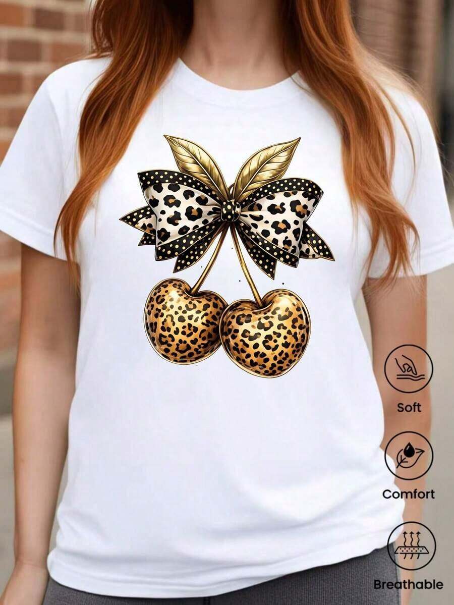 180g Made In Mexico, Spring/Summer 2026 Fashion Short Sleeve T-Shirt, Cartoon Print, Couple Style, Underwear/Outerwear, Casual Round Neck For Office, Unisex One Piece Top - 白色的 - 查看 1