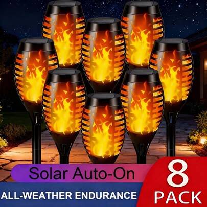 1/4/8 Stücke Solar Bodenleuchten, realistisch flackerndes Warmweiß Wegbeleuchtung, LED Landschaftsbeleuchtung mit Lichtsensor und Ein/Aus-Schalter, Solar Außenbeleuchtung für Garten, Solar Taschenlampen, geeignet für Hof, Rasen, Weg, Korridor, Gartendekoration, Hochzeit, Musikfestival, Muttertag, Valentinstag, Schulanfang, Schule, Schwimmbad, Camping
