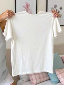 -Short-Sleeved T-Shirt With Print For Children, Loose Fit, Basic Everyday Use, Short-Sleeved T-Shirt. - 白色 - 查看 4