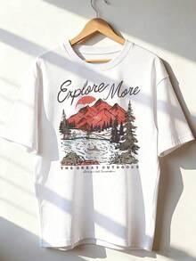Retro And Adventurous Style Short-Sleeved T-Shirt,  Short-Sleeved T-Shirt For Spring And Summer 2026, Made In Mexico, 180 Grams. Cartoon Print, Couple Design, Suitable For Indoor Or Outdoor Wear. Crew Neck, Unisex, Ideal For Office And Leisure. One-Pack. - WH-P631577SLNDXZGY563 - 查看 1