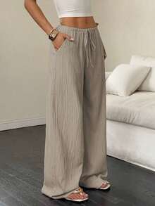 Versatile And Casual Solid-Color Wide-Leg Pants For Women - 卡其色 - 查看 2