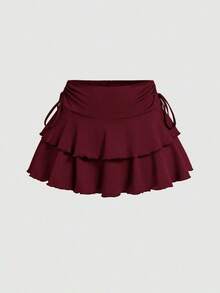 Tall Falda de pastel con cintura de cordón para el verano - Burdeos - Ver 1