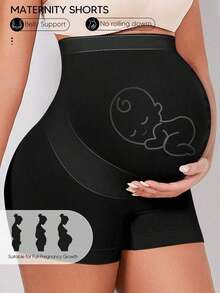 Pantalones cortos de maternidad con cintura alta y panel de soporte abdominal expandible, adecuados para yoga, entrenamiento y uso durante el embarazo en Navidad - Negro - Ver 7
