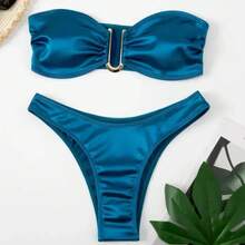 Nuevo Bikini Bandeau Sexy sin tirantes, traje de baño femenino, traje de baño para mujer, conjunto de Bikini de dos piezas, bañador acolchado, traje de baño para nadar - Caqui - Ver 5