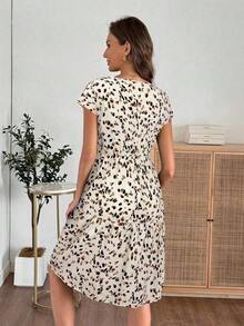 Vestido casual corto de manga corta con cuello redondo y estampado geométrico para mujer, primavera/verano - Multicolor 2 - Ver 2