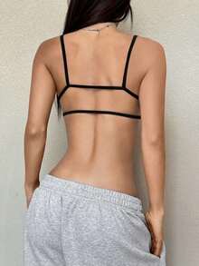 Top camiseta ajustada y corta de color negro para mujer - Negro - Ver 3