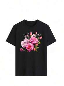 Women's Clothing. Fashionable Short-Sleeved T-Shirt For Spring And Summer 2026, Made In Mexico, 180 Grams. Cartoon Print, Couple Design, Suitable For Indoor Or Outdoor Wear. Crew Neck, Unisex, Ideal For Office And Leisure. One-Piece Pack. Women's Shirts - 黑色 - 查看 2