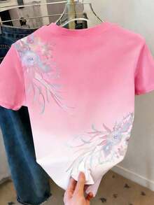 Camiseta de manga corta casual con estampado floral, versátil para el verano - Multicolor 3 - Ver 2