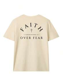 Women's "Faith Over Fear" T-Shirt With Christian Bible Verse, Regular Fit, Inspirational Graphic, Comfortable For Everyday Wear, Short Sleeve, Casual Faith Clothing, Summer White - 杏子 2 - 查看 4