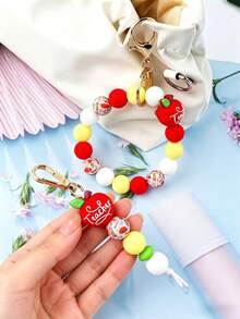 2/3件套教师节限量版硅胶串珠手链和钥匙扣，多巴胺糖果色，苹果吊坠装饰，实用教师纪念礼物 - 彩色 - 查看 7