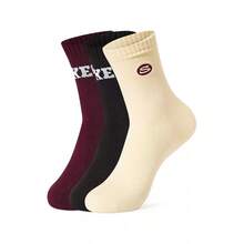 Skechers 3双男女通用运动中筒袜，适合所有季节 - 暗紅/黑色/米白色 - 查看 2