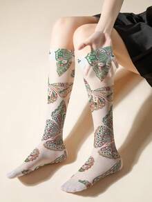 1/3 đôi tất dài đến đầu gối họa tiết bướm 3D phong cách Bohemian, tất dài thoáng khí kiểu dáng tự nhiên, tất mỏng nhẹ phù hợp cho mặc hàng ngày và hẹn hò, mùa xuân/hè. - Nhiều màu - Xem 4