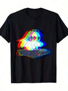 conjuntos para ni? (a) (Solo está disponible para la  la camisa de manga corta que aparece en la imagen) "Camiseta de fiesta de Halloween House Music Ghost Techno Rave, Camiseta casual de verano para hombre, cuello redondo, manga corta, 100% algodón cómodo, regalos de cumpleaños para niños y niñas, abrigos de Navidad. - Negro - Ver 6
