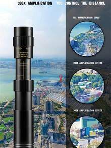 10-300x High Magnification Monocular Telescope, Extendable Rotatable Zoom Design, Suitable For Stargazing, Birdwatching, Concerts, Can Be Used With Tripod And Phone Holder, Compact Portable Metal Optical Telescope - Black - View 1