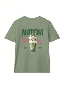 Women's Short-Sleeved T-Shirt With Letter Print, Round Neck, Casual And Versatile, Suitable For Vacation, Office, Outings, Daily Wear, Dates, Parties, Meetings, Street, Carnival, Music Festivals, Valentine's Day, Festive Occasions, Summer White Color. - 草綠色 - 查看 4