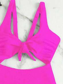 Swim Vcay Traje de baño de una pieza de unicolor negro elegante sin mangas, de cintura alta y con tirantes ajustables, para primavera/verano 2026 - Rosa Fucsia - Ver 5
