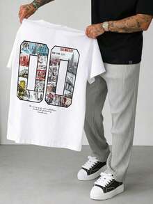Minimalist. 100% Cotton. 1 Piece. Lornexis Retro Street LA City Men's Graphic Tee. Oversized Summer Tee. - White - View 5