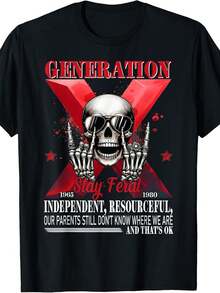 X Generation Keeps Its Wild Side, Humorous Skull X Generation T-Shirt - 黑色 - 查看 6