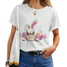Women's T-Shirt With Print Of A Rabbit Eating Chocolate Eggs: I Would Trade My Wife For Easter Sweets - Short Sleeve T-Shirt - 白色 - 查看 1