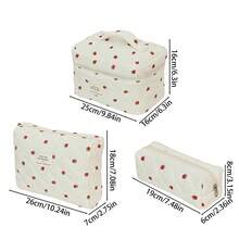Stylish Quilted Strawberry Dot Design Makeup Pouch, A Fashionable And Portable Storage Solution. This Multifunctional Bag Offers Ample Space For Travel Essentials, Including Toiletries, A Tote For Your Phone, And Compartments For Coins And Small Items - Multicolor - View 10