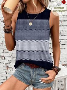 Top de tirantes de cuello redondo a rayas de colores para mujer, apto para primavera y verano - Multicolor 14 - Ver 7