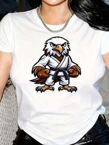 New Arrivals For Summer. Women's Martial Arts T-Shirt With Eagle Print - Breathable, Crew Neck, Short Sleeves, With A Dynamic Karate Eagle Print, Comfortable For All Seasons, Ideal For Casual Wear And Training, Women's Casual Activewear (Machine Washable). Blouse, Shirt > Beautiful. - 白色 - 查看 10