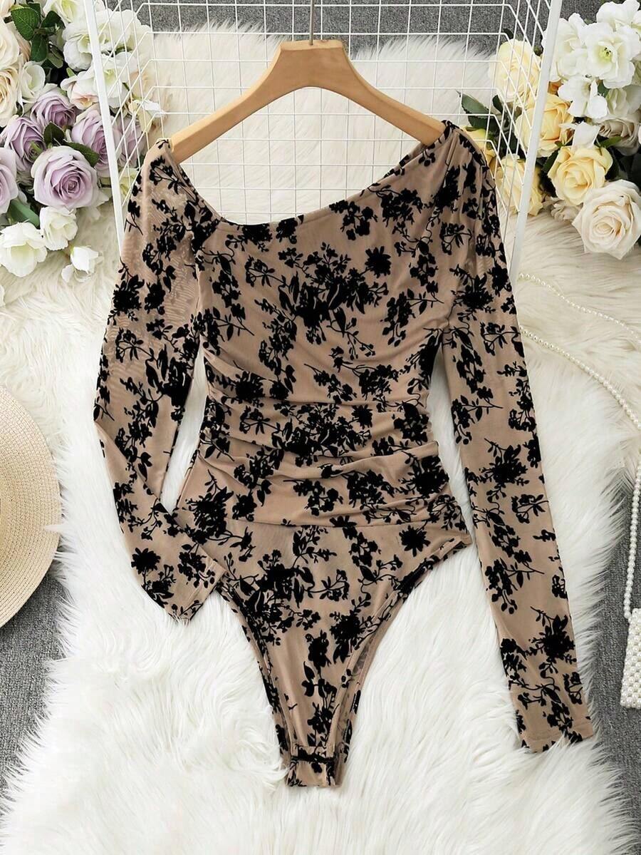Body de manga larga con hombros transparentes y estampado de leopardo para mujer - Multicolor - Ver 1