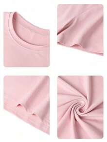 Short-Sleeved T-Shirt With A Round Neck And Slogan Print, Casual And Relaxed Fit For Women, Ideal For Summer, Vacations, And Everyday Wear. Women's T-Shirt. Pink - 粉色 - 查看 6