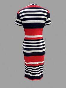 Vestido ajustado casual de mujer con bloques de color y rayas, elegante para el verano - Multicolor - Ver 2