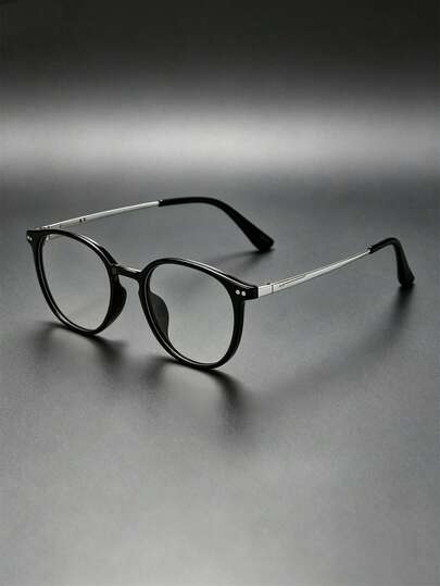 1 Pair New Retro Fashionable Titanium Alloy Oval Eyeglasses Frame, Unisex, Suitable For Daily Wear