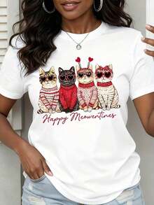 1 Piece Christmas Sweater For Cats "Happy Meowventines" Festive T-Shirt For Women With Adorable Kitten Design Valentine's Day Gift 180g 100% Cotton - 白色 - 查看 8