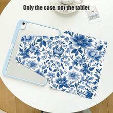 1pc Indigo Floral Pattern Flip Cover Tablet Case With Pencil Slot, 360 Degree Rotating Stand, Built-In Pen Slot, PU Leather Case With Auto Sleep/Wake Function, Suitable For Back To School, Valentine's Day, Holiday Gifts - Multicolor - View 9